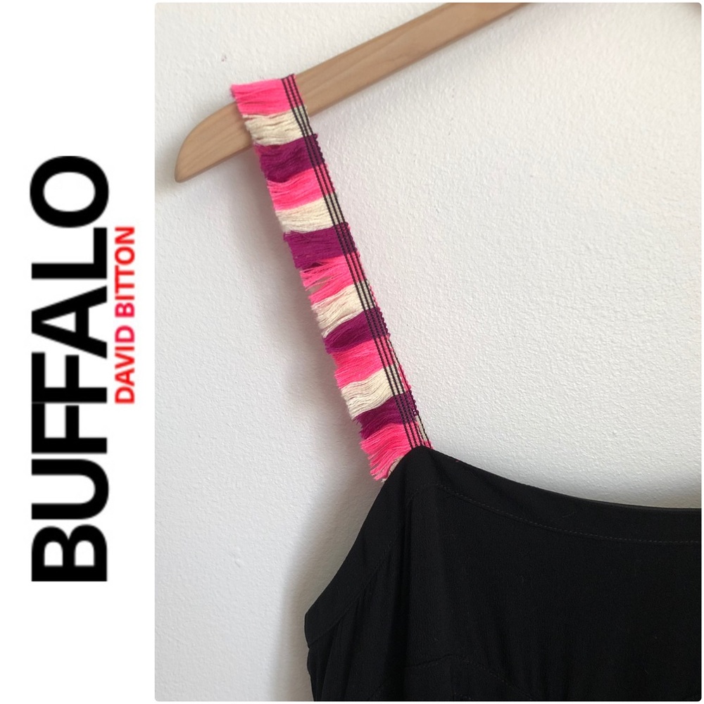 BUFFALO Black Dress with pockets and fringe straps